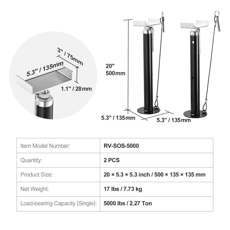 Teräksiset säädettävät liukuosan tukitelineet 2 kpl 2,27 tonnia 500–1230 mm korkeussäätö