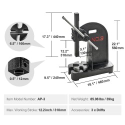 Manuaalinen pöytäsovitepuristin valurautarunko 310 mm työisku säädettävä vipuvarsi