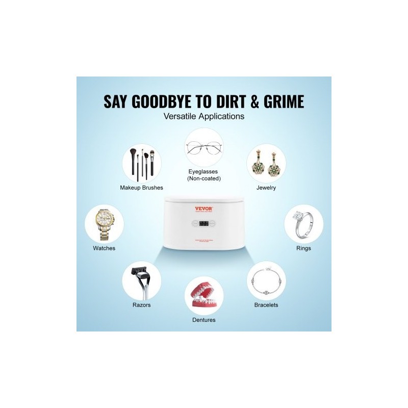 Ultraäänipesuri 625 ml kosketusohjauksella kompakti korujen silmälasien ja kellojen puhdistukseen