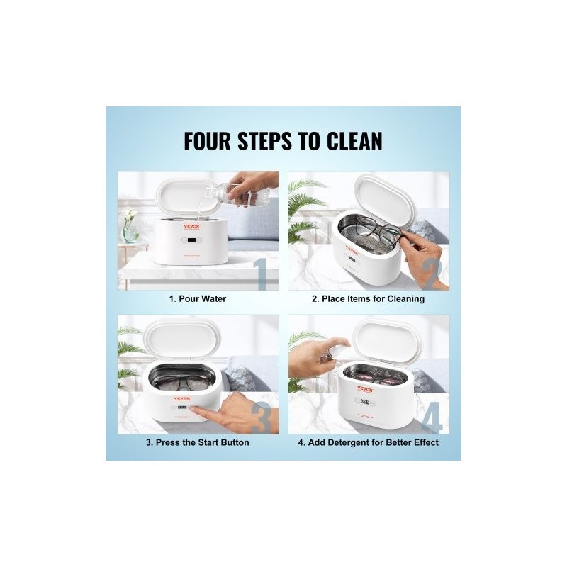 Ultraäänipesuri 625 ml kosketusohjauksella kompakti korujen silmälasien ja kellojen puhdistukseen