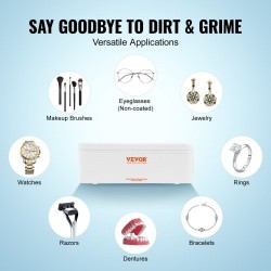 Ultraäänipuhdistin 470 ml kompakti 4 ajastintilaa mukana puhdistuskori koruille ja silmälaseille