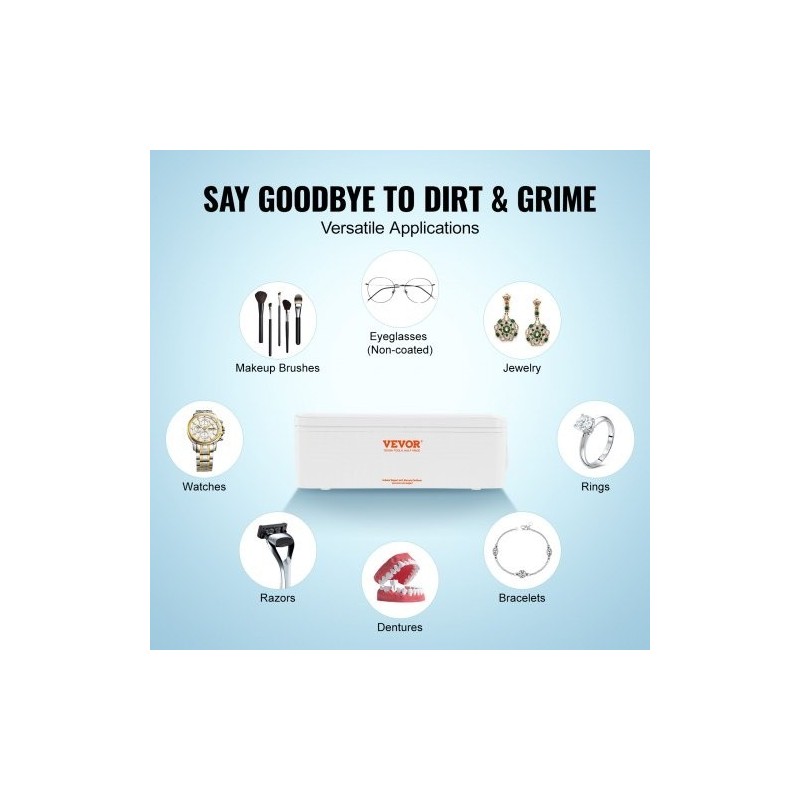 Ultraäänipuhdistin 470 ml kompakti 4 ajastintilaa mukana puhdistuskori koruille ja silmälaseille