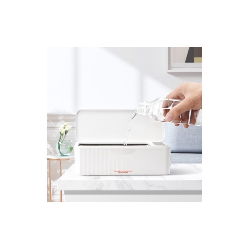 Ultraäänipuhdistin 470 ml kompakti 4 ajastintilaa mukana puhdistuskori koruille ja silmälaseille