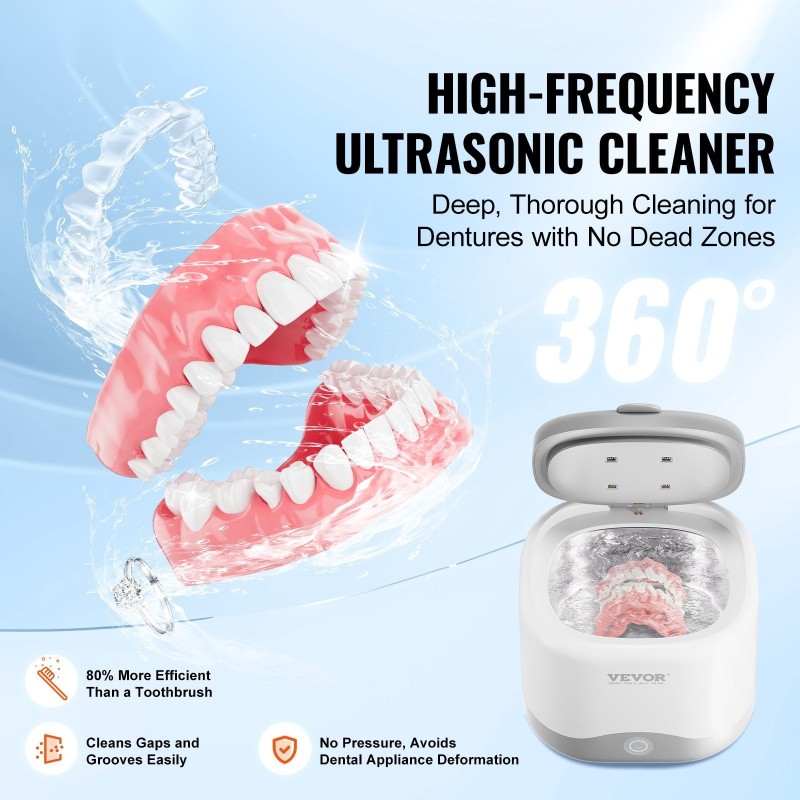 Ultraäänipesuri 200 ml 30W 45kHz SUS304 sisäaltaalla UV sterilointi proteeseille ja koruille