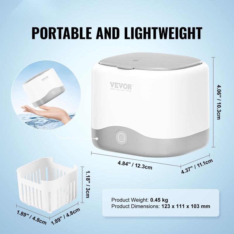 Ultraäänipesuri 200 ml 30W 45kHz SUS304 sisäaltaalla UV sterilointi proteeseille ja koruille