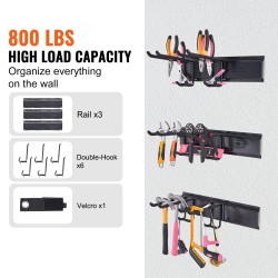 Seinäkiinnitteinen hiiliteräksinen työkaluteline 1222 mm 6 säädettävää koukkua 362,9 kg kantavuus