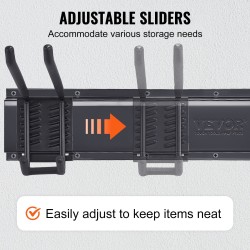 Seinäkiinnitteinen hiiliteräksinen työkaluteline 1222 mm 6 säädettävää koukkua 362,9 kg kantavuus