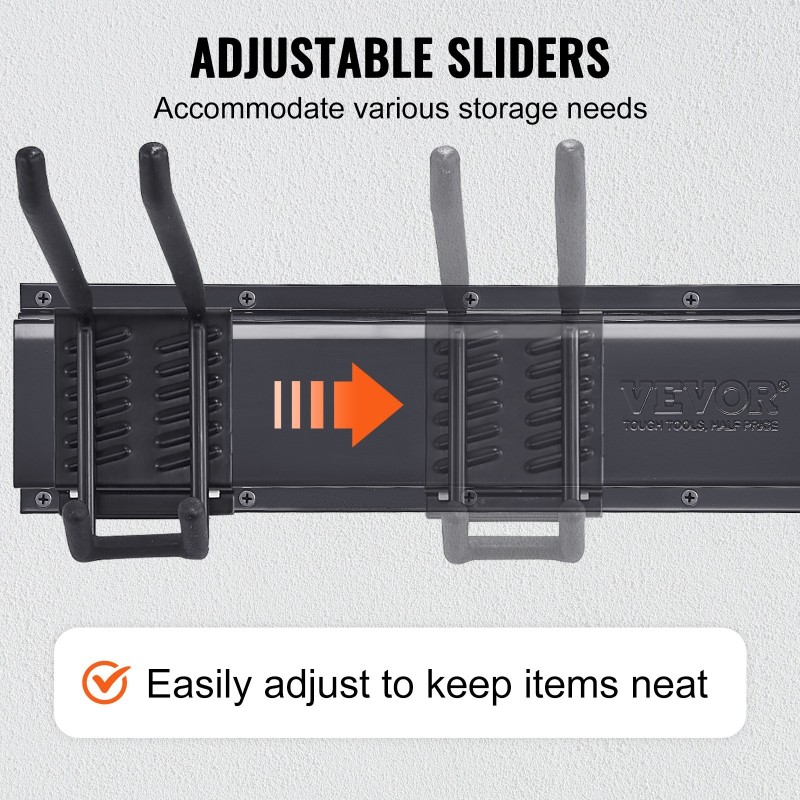Seinäkiinnitteinen hiiliteräksinen työkaluteline 1222 mm 6 säädettävää koukkua 362,9 kg kantavuus