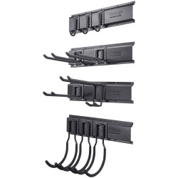 Seinäasennettava työkaluteline hiiliteräksestä neljä kiskoa ja kymmenen säädettävää koukkua puutarha ja autotallikäyttöön