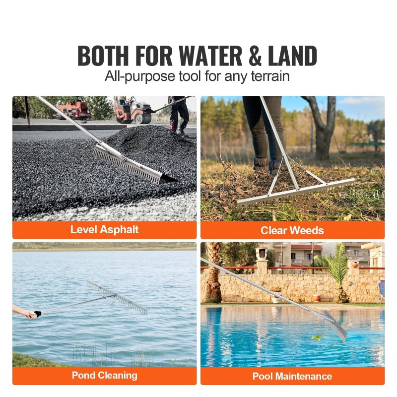 Maisemaharava alumiiniseoksesta 915 mm leveä haravapää 1915 mm varsi 37 piikkiä