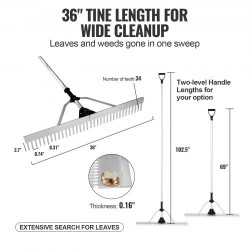 Maisemaharava alumiiniseos 915 mm harapää säädettävä 2600 mm varsi kelluke köysi
