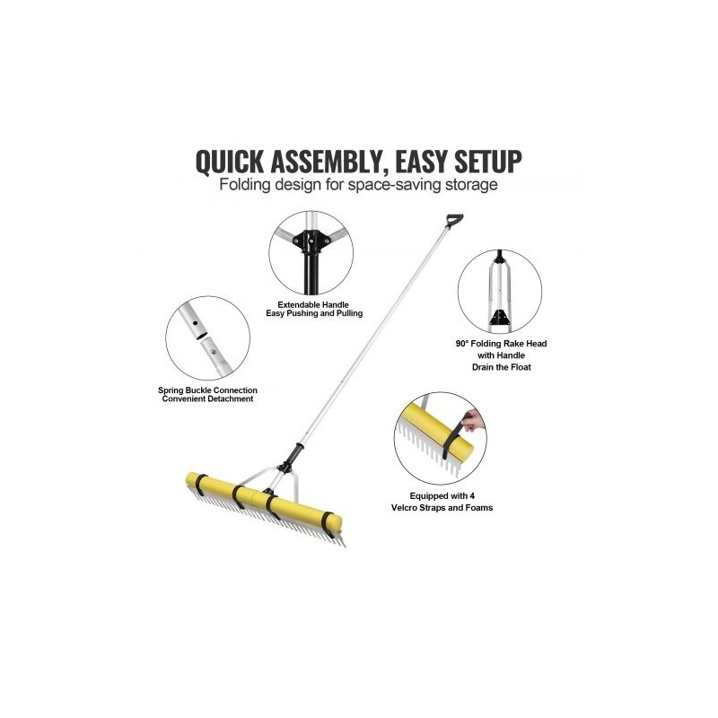 Maisemaharava alumiiniseos 915 mm harapää säädettävä 2600 mm varsi kelluke köysi