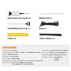 Maisemaharava alumiiniseos 915 mm harapää säädettävä 2600 mm varsi kelluke köysi
