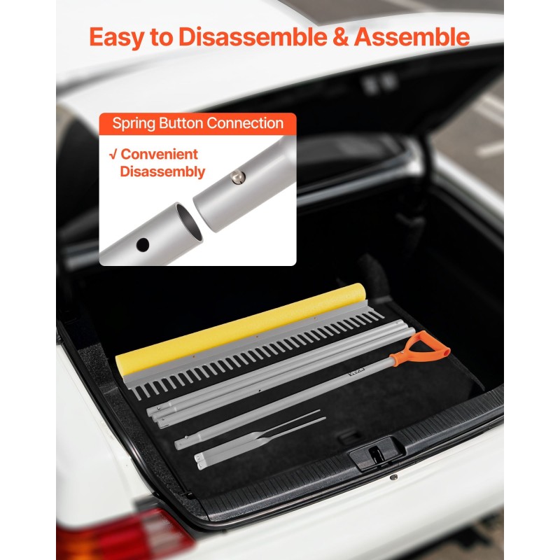 Maisemointiharava alumiinirunkoinen 914 mm leveä haravapää 3380 mm varsi 15,8 m köysi