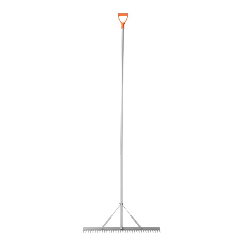 Maisemointiharava alumiinirunkoinen 914 mm leveä haravapää 3380 mm varsi 15,8 m köysi