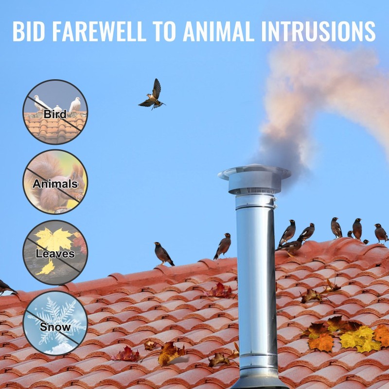 Savupiipun sadehattu kartiomainen 304-ruostumaton teräs 300 mm ylälevy 150 mm hormiin