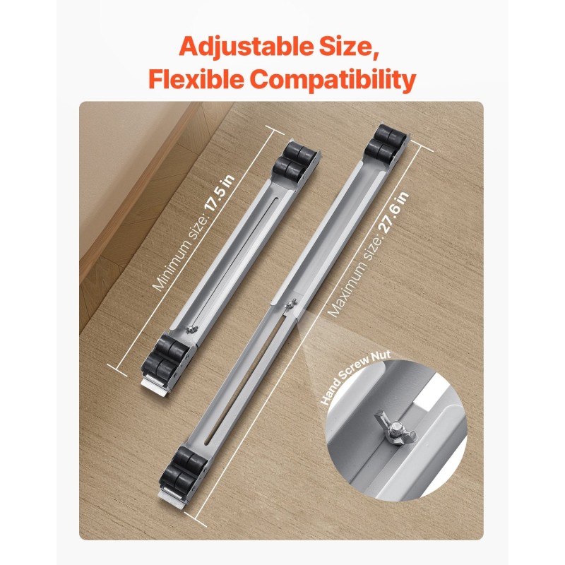 Rullalava hiiliteräsrunko säädettävä pituus kolmesadan kilogramman kantavuus kaksi kappaletta kodinkoneille