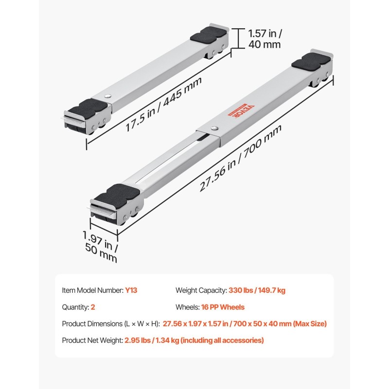 Rullalava hiiliteräsrunko säädettävä pituus kolmesadan kilogramman kantavuus kaksi kappaletta kodinkoneille