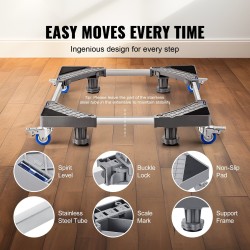 Säädettävä muovi ja teräsalusta pesukoneille ja jääkaapeille lukittavilla kääntöpyörillä 181 kilogramman kantavuus