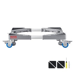 Säädettävä muovi ja teräsalusta pesukoneille ja jääkaapeille lukittavilla kääntöpyörillä 181 kilogramman kantavuus