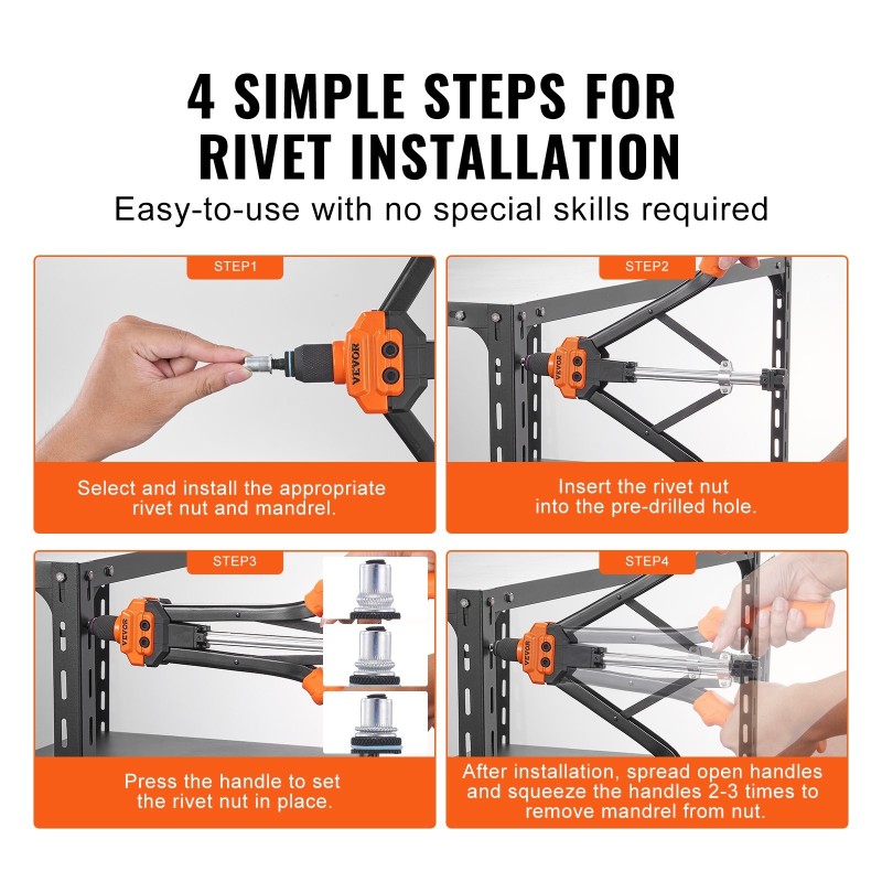 Niittimutterityökalu puoliautomaattinen seosmetallinen tanko hiiliteräksinen kahva 13 kärkeä 186 kappaletta