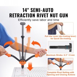 Niittimutterityökalu 35,6 cm lujuusteräksinen runko 70 kpl muttereita 7 vetotappia