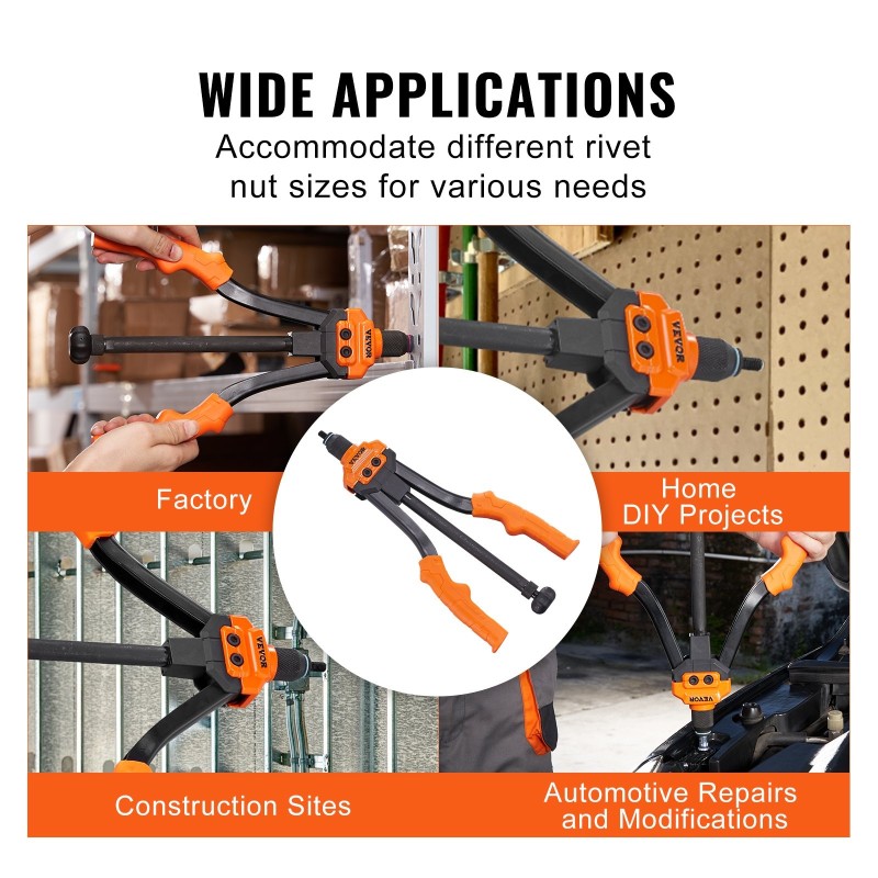 Niittimutterityökalu 35,6 cm lujuusteräksinen runko 70 kpl muttereita 7 vetotappia