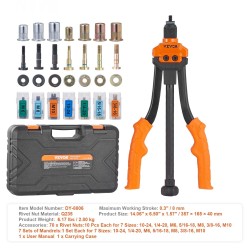 Niittimutterityökalu 35,6 cm lujuusteräksinen runko 70 kpl muttereita 7 vetotappia