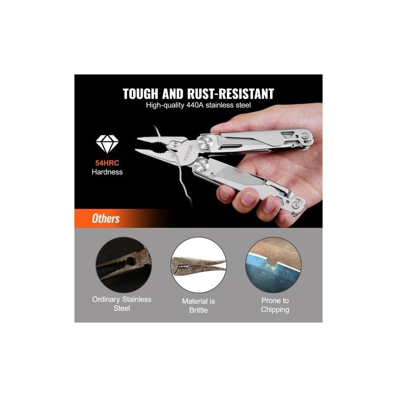 17-in-1-monitoimityökalu 440A-ruostumattomasta teräksestä automaattisella lukolla kotelo ja taskuklipsi
