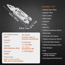 17-in-1-monitoimityökalu 440A-ruostumattomasta teräksestä automaattisella lukolla kotelo ja taskuklipsi