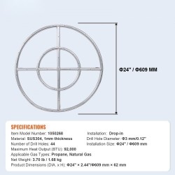 Pyöreä upotettava tulipesäallas 24 tuumaa 304 ruostumatonta terästä propaanille ja maakaasulle