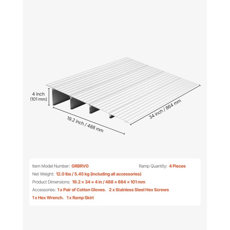 Ovikynnysramppi alumiiniseos 4 osaa 115 mm nousu 363 kg pyörätuolille