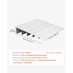 Alumiininen kynnyssilta liukuestopintainen 138 mm nostokorkeus 363 kg kantavuus 5 osaa pyörätuoleille