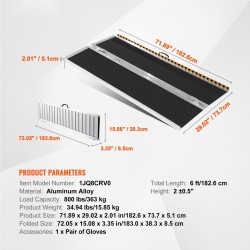 Pyörätuoliramppi alumiiniseos 182,9 cm 363 kg taittuva liukumaton