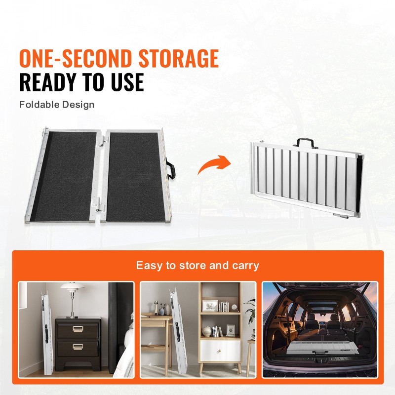 Taitettava alumiininen kynnysramppi 91,5 senttimetriä 363 kilon kantavuus liukuestopinnoitteella kantokahvalla