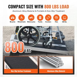 Taitettava alumiininen pyörätuoliramppi 61 cm leveä 362,9 kg kantavuus kynnyksille ja portaikkoihin