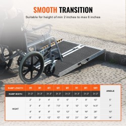 Taitettava alumiininen pyörätuoliramppi 61 cm leveä 362,9 kg kantavuus kynnyksille ja portaikkoihin