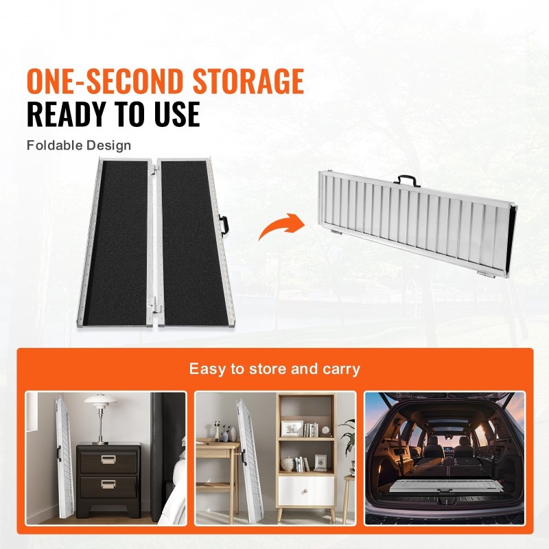 Taittuva alumiinirampi 122 cm 363 kg kantavuus pyörätuolille kynnyksille portaisiin