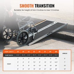 Taittuva alumiinirampi 122 cm 363 kg kantavuus pyörätuolille kynnyksille portaisiin