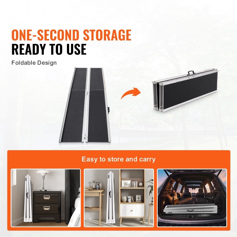 Taitettava pyörätuoliramppi alumiiniseoksesta 304,8 cm 363 kg liukuestopinnalla