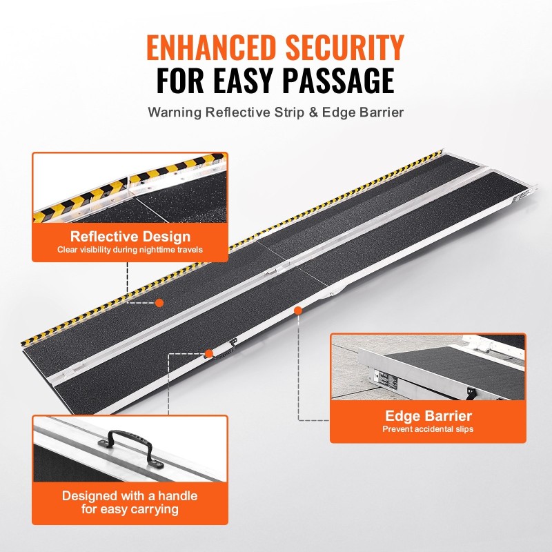 Taitettava pyörätuoliramppi alumiiniseoksesta 304,8 cm 363 kg liukuestopinnalla