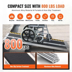 Alumiininen taittuva pyörätuoliramppi 152 senttimetriä 363 kilogramman kantavuus liukuestopinta