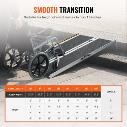 Alumiininen taittuva pyörätuoliramppi 152 senttimetriä 363 kilogramman kantavuus liukuestopinta