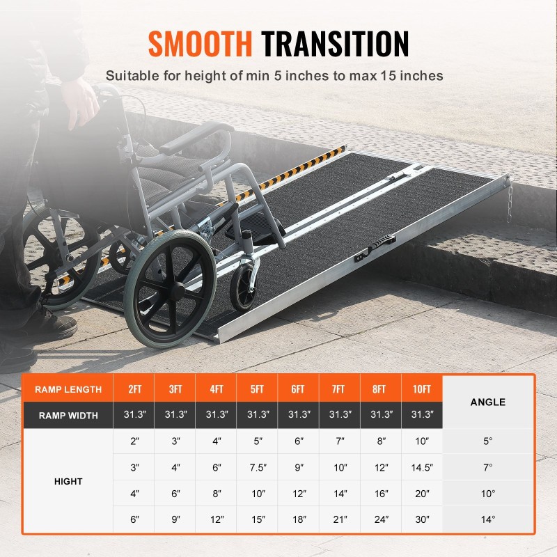 Alumiininen taittuva pyörätuoliramppi 152 senttimetriä 363 kilogramman kantavuus liukuestopinta