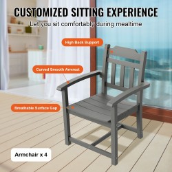 5-osainen ulkoruokailuryhmä HIPS-materiaalia säänkestävä puujäljitelmäinen neliöpöytä ja neljä tuolia vaaleanharmaa