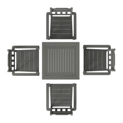 5-osainen ulkoruokailuryhmä HIPS-materiaalia säänkestävä puujäljitelmäinen neliöpöytä ja neljä tuolia vaaleanharmaa