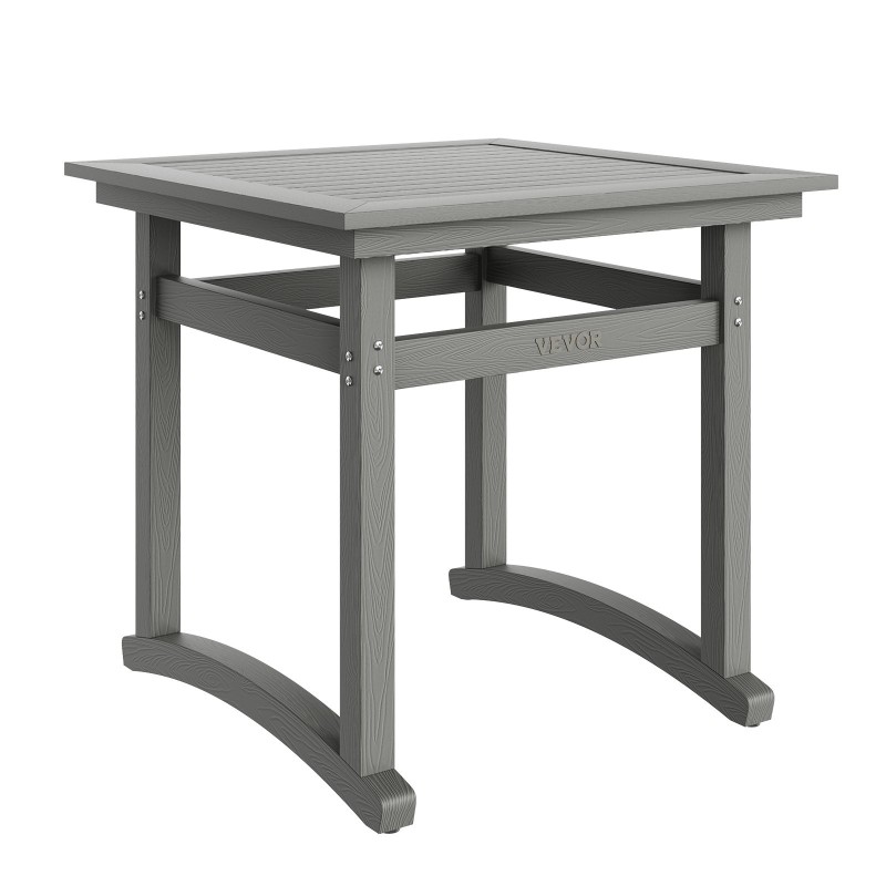 5-osainen ulkoruokailuryhmä HIPS-materiaalia säänkestävä puujäljitelmäinen neliöpöytä ja neljä tuolia vaaleanharmaa