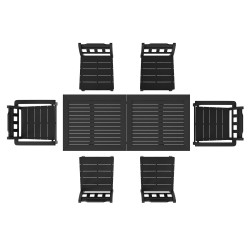 Terassiruokailuryhmä HIPS-muovi seitsemänosainen suorakaiteen pöytä kuusi tuolia musta ulkokäyttöön sopiva