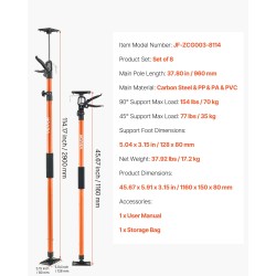 Teleskooppinen tukitanko 8 kpl hiiliteräs 116–290 cm 70 kg kaappien asennukseen