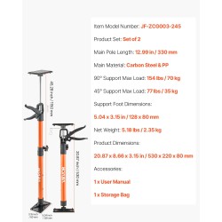 Teleskooppinen teräksinen tukitangkosarja kaappien asennukseen 54-155 cm 2 kpl 70 kg